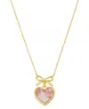 Unwritten Light Pink Rose Cubic Zirconia Heart Shaker With Bow Necklace With Extender In Gold