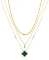 Unwritten Malachite Clover And Cubic Zirconia Bezel Layered Necklace Set In Gold
