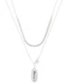 Unwritten "mama" Cubic Zirconia , Mother Of Cultivated Pearl Heart Cubic Zirconia Link Chain Necklace 2pcs Set In Silver
