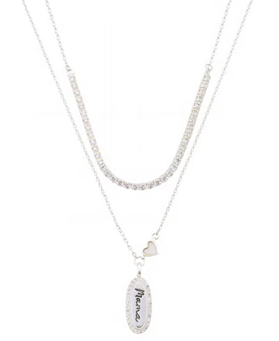 Unwritten "mama" Cubic Zirconia , Mother Of Cultivated Pearl Heart Cubic Zirconia Link Chain Necklace 2pcs Set In Silver