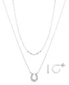 Unwritten Cubic Zirconia Open Circle Teardrop Layered Pendant Necklace Set In Silver