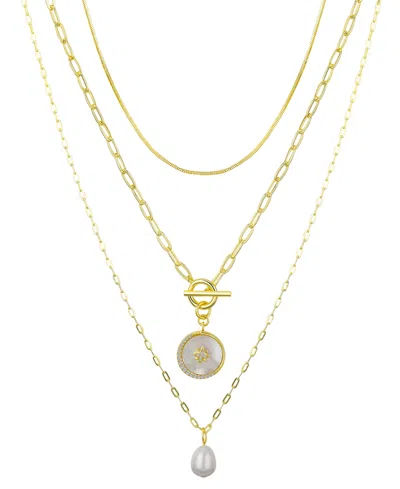 Unwritten Mother Of Pearl Star Paperclip Toggle Layered Necklace Set In Gold