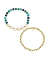 Unwritten Multi Blue Quartz Fearless Stone And Beaded Stretch Bracelet Set In Gold