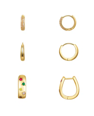Unwritten Multi Color And Clear Cubic Zirconia Hoop Earring Set In Gold