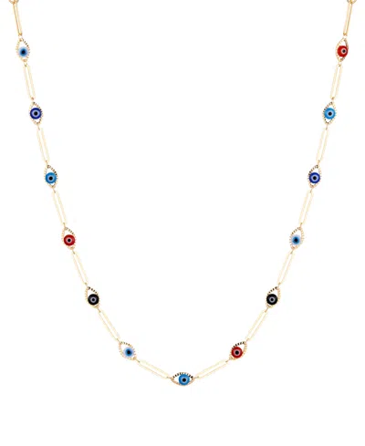Unwritten Multi Color Evil Eye Paperclip Necklace In Gold