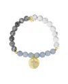 Unwritten Multi Color Matte Stone Cross Stretch Bracelet In Gold