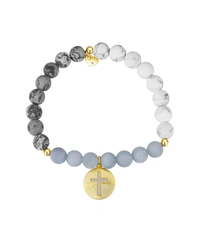 Unwritten Multi Color Matte Stone Cross Stretch Bracelet In Gold