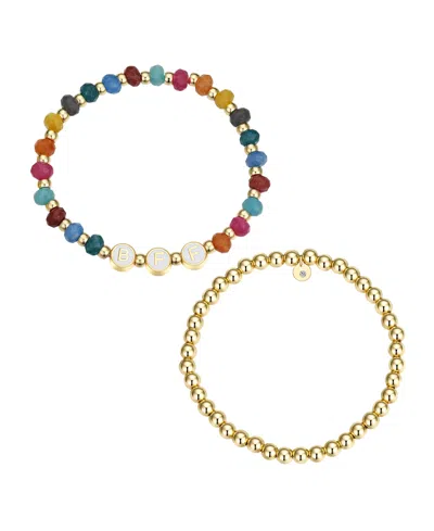 Unwritten Multi Color Quartz Bff Stone And Beaded Stretch Bracelet Set In Gold