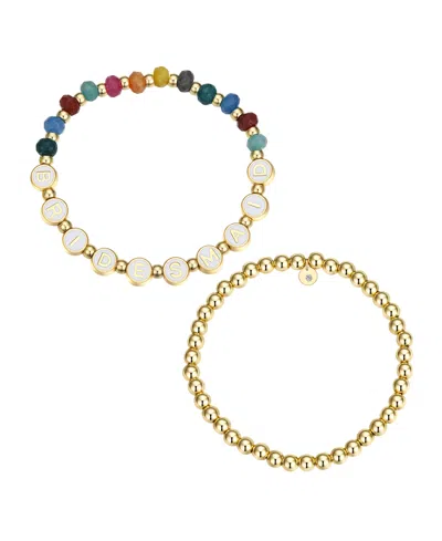 Unwritten Multi Color Quartz Bridesmaid Stone And Beaded Stretch Bracelet Set In Gold