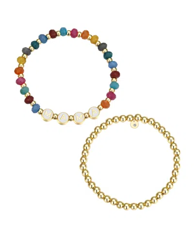 Unwritten Multi Color Quartz Mama Stone And Beaded Stretch Bracelet Set In Gold
