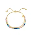 Unwritten Multi Color Stone Link And Beaded Bolo Bracelet In Gold