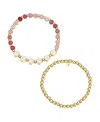 Unwritten Multi Pink Quartz Girl Mom Stone And Beaded Stretch Bracelet Set In Gold