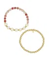 Unwritten Multi Pink Quartz Girl Mom Stone And Beaded Stretch Bracelet Set In Gold