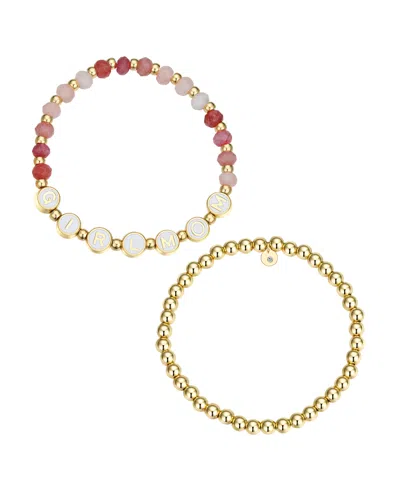 Unwritten Multi Pink Quartz Girl Mom Stone And Beaded Stretch Bracelet Set In Gold