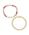 Unwritten Multi Pink Quartz Girl Mom Stone And Beaded Stretch Bracelet Set In Gold