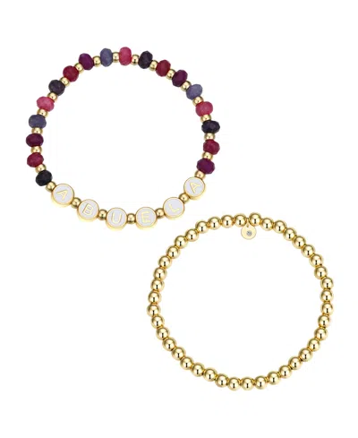 Unwritten Multi Purple Quartz Abuela Stone And Beaded Stretch Bracelet Set In Gold