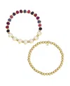 Unwritten Multi Purple Quartz Strong Stone And Beaded Stretch Bracelet Set In Gold