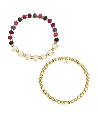 Unwritten Multi Purple Quartz Grandma Stone And Beaded Stretch Bracelet Set In Gold