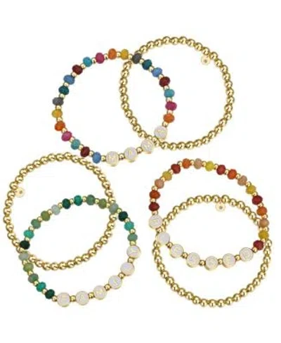 Unwritten Multi Stone Beaded Stretch Bracelet Set In Gold