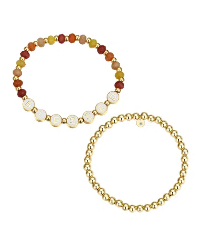 Unwritten Multi Sunburst Quartz Blessed Stone And Beaded Stretch Bracelet Set In Gold