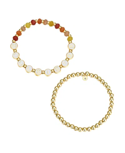 Unwritten Multi Sunburst Quartz Soul Sister Stone And Beaded Stretch Bracelet Set In Gold