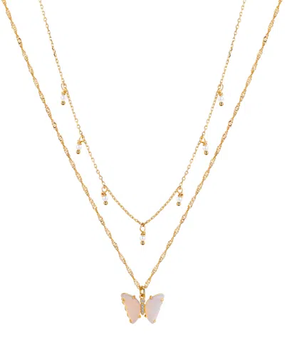 Unwritten Opalite Butterfly And Glass Cultivated Pearl Layered Pendant Necklace Set In Gold