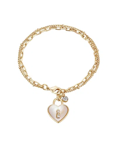 Unwritten Pave Crystal And Genuine Mother Of Pearl Heart Bracelet In Gold