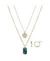 Unwritten Pave Crystal Heart And Genuine Abalone Stone Necklace And Earring Set, 4 Piece In Gold