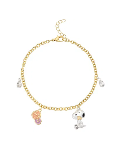 Unwritten Peanuts Crystal Snoopy And Woodstock Flower Charm Bracelet In Multi