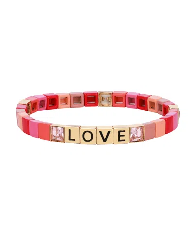 Unwritten Pink Crystal And Enamel Love Stretch Bracelet