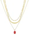 Unwritten Pink Oval 3-piece Necklace Set In Gold