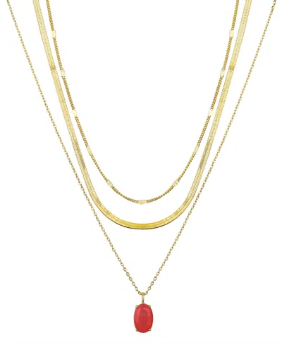 Unwritten Pink Oval 3-piece Necklace Set In Gold