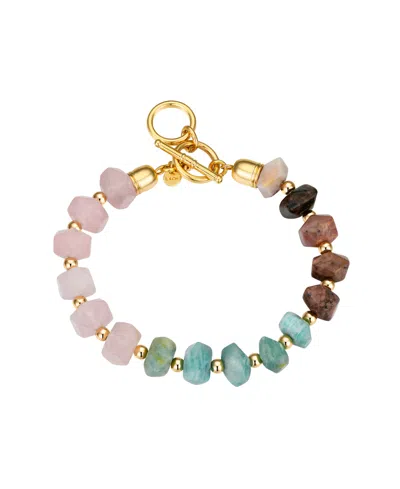 Unwritten Rose Quartz Amazonite Rhodonite Stone Bracelet In Gold