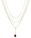 Unwritten Ruby Glass Teardrop Paperclip Layered Y-necklace Set In Gold
