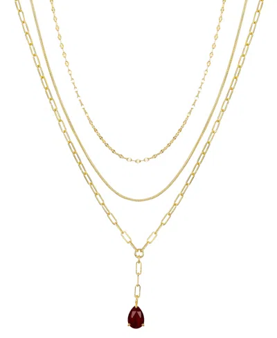 Unwritten Ruby Glass Teardrop Paperclip Layered Y-necklace Set In Gold