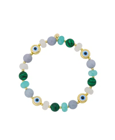 Unwritten Semi-precious Stone Evil Eye Stretch Bracelet In Gold