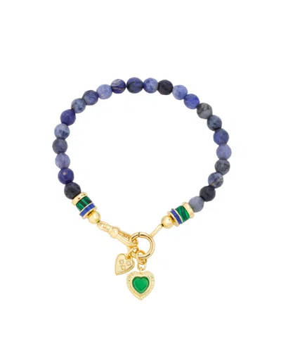 Unwritten Semi Precious Stone Gold-tone Plated Heart Charm Stretch Bracelet In Multi