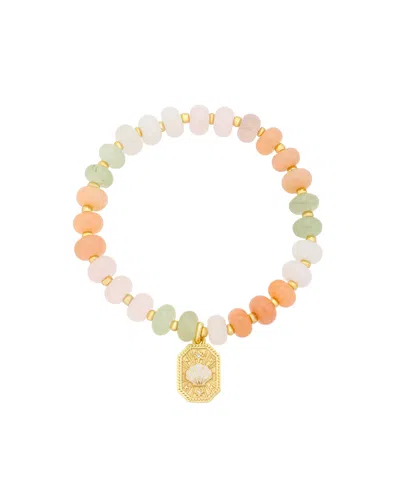Unwritten Semi Precious Stone Gold-tone Plated Seashell Charm Stretch Beaded Bracelet In Multi