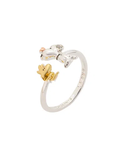 Unwritten Silver-plated Cubic Zirconia Snoopy Wood Open Ring