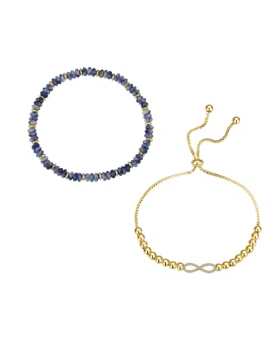 Unwritten Sodalite Stretch And Infinity Bolo Bracelet Set In Gold