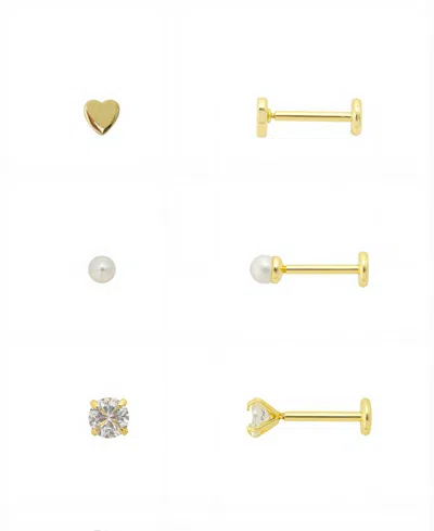 Unwritten Trio Cubic Zirconia, Mother Of Pearl And Heart Flat Back Earrings Set In Gold