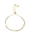 Unwritten Triple Cross Glass Pearl Bolo Bracelet In Gold