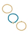 Unwritten Turquoise Evil Eye And Beaded Stretch Bracelet Set In Gold