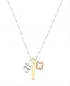 Unwritten Two Tone "friends Forever" Plain Bar Mother Of Pearl Inlay W/crystal Clover Necklace With Extender In Metallic