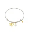 Unwritten Two Tone Tone Bow, Glass Cultivated Pearl Crystal Bezel Bangel Barcelet In Gold