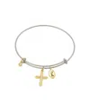 Unwritten Two Tone Tone "faith" Crystal Cross And Crystal Bezel Bangle Bracelet In Gold