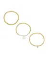 Unwritten White Enamel Cubic Zirconia And Mother Of Pearl Star Beaded Stretch Bracelet Set In Gold