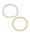 UNWRITTEN WHITE QUARTZ AND FRESHWATER PEARL MRS STONE AND BEADED STRETCH BRACELET SET