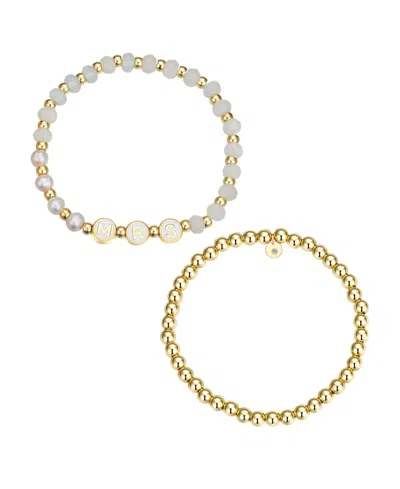 Unwritten White Quartz And Freshwater Pearl Mrs Stone And Beaded Stretch Bracelet Set In Gold