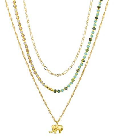 Unwritten White Quartz And Unakite Stone Elephant Paperclip Layered Necklace Sets In Gold